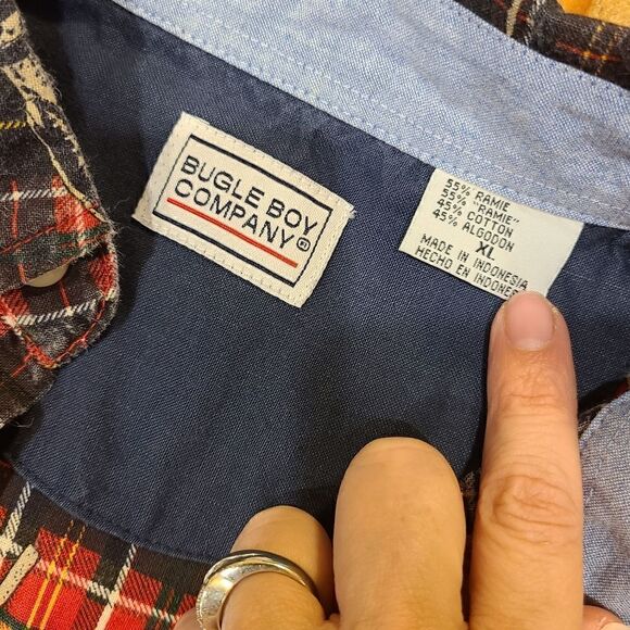 Vintage Bugle Boy Plaid Novelty Print Golf Button Down Shirt, 100% Cotton | XL - Picture 4 of 5